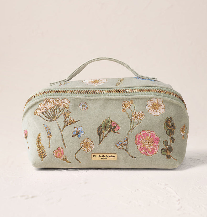 Pressed Flower Open Flat Makeup Bag in Sage