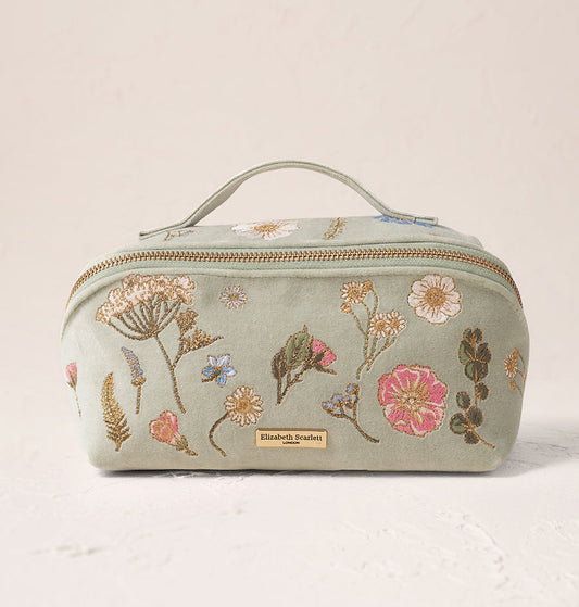 Pressed Flower Open Flat Makeup Bag in Sage