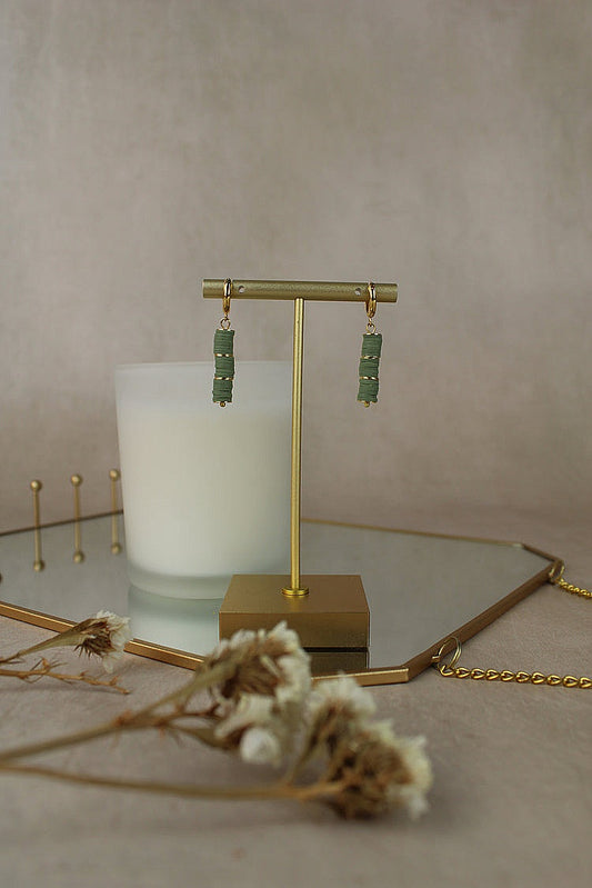 My Doris Sage Bead Column Drop Earrings