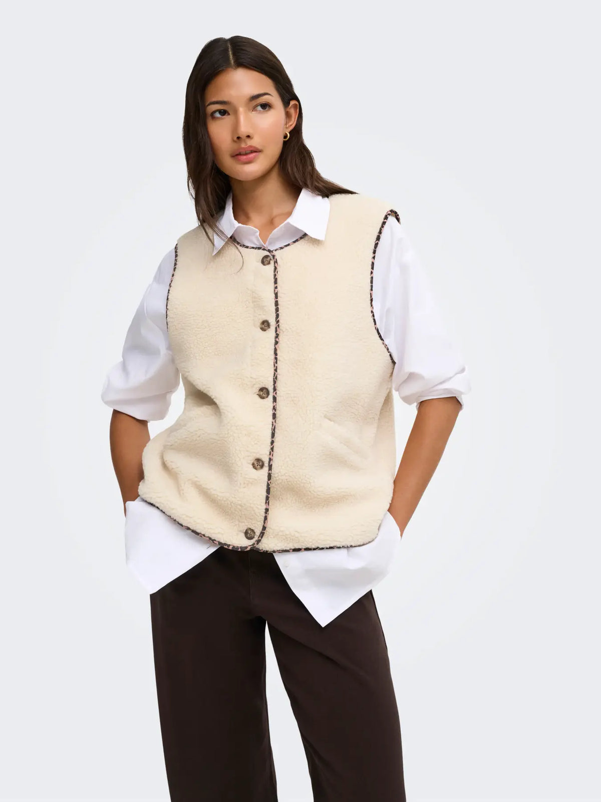ONLY Baby Teddy Vest with Animal Print Trim
