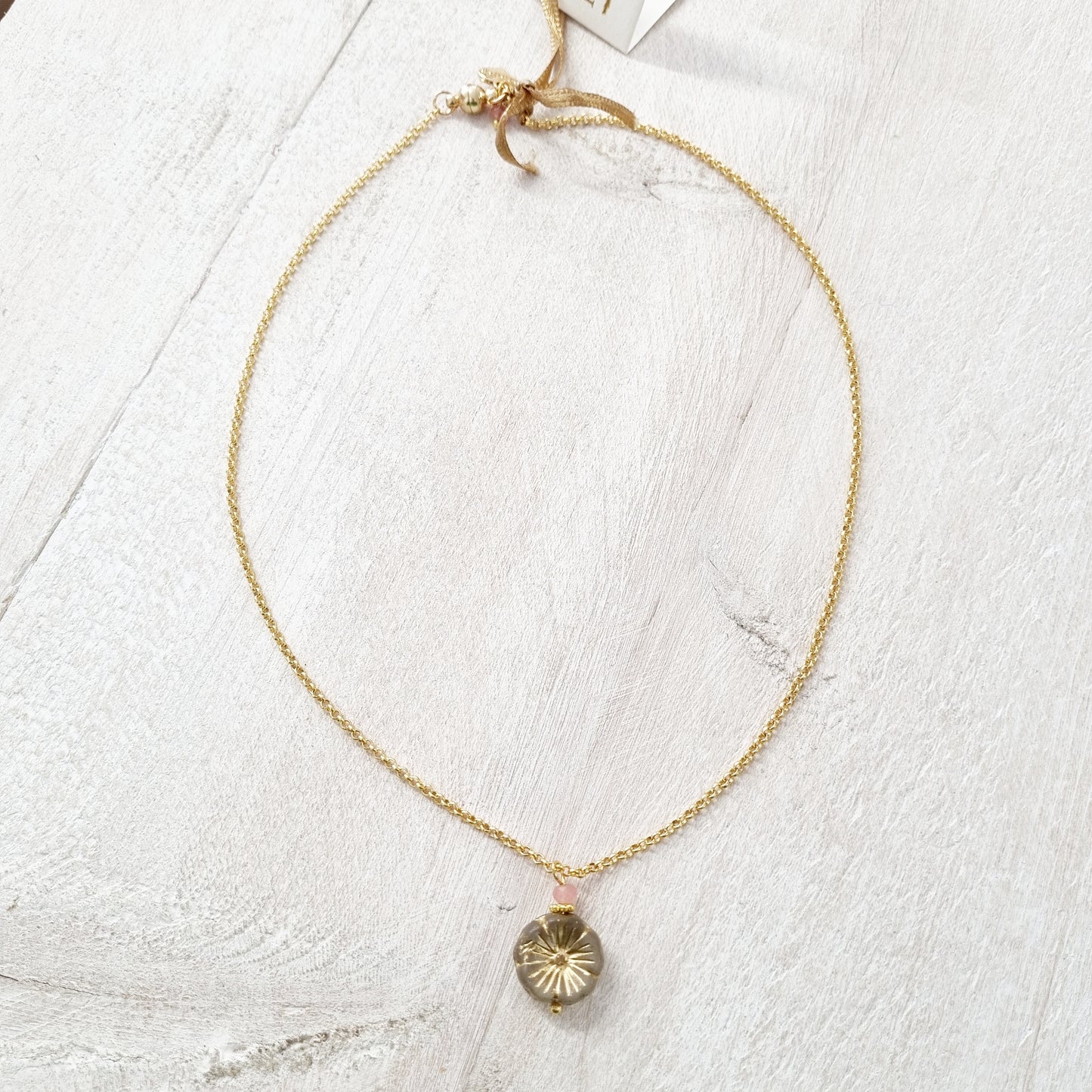 Strawberry Quartz Gemstone Pansy Chain Necklace