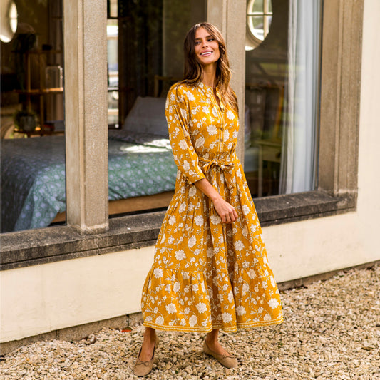 Inara Indian Cotton Golden Tulip Dress