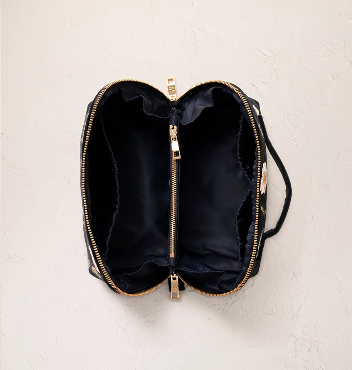 Pressed Flower Open Flat Makeup Bag in Charcoal