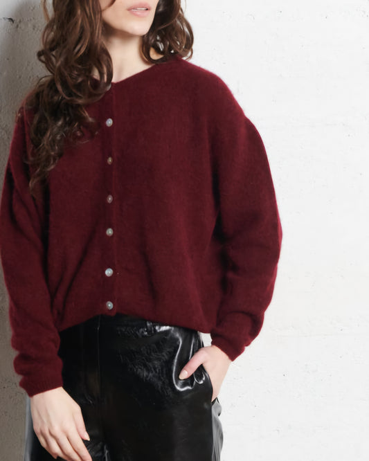 Mohair Long Sleeve Cardi in Mulberry