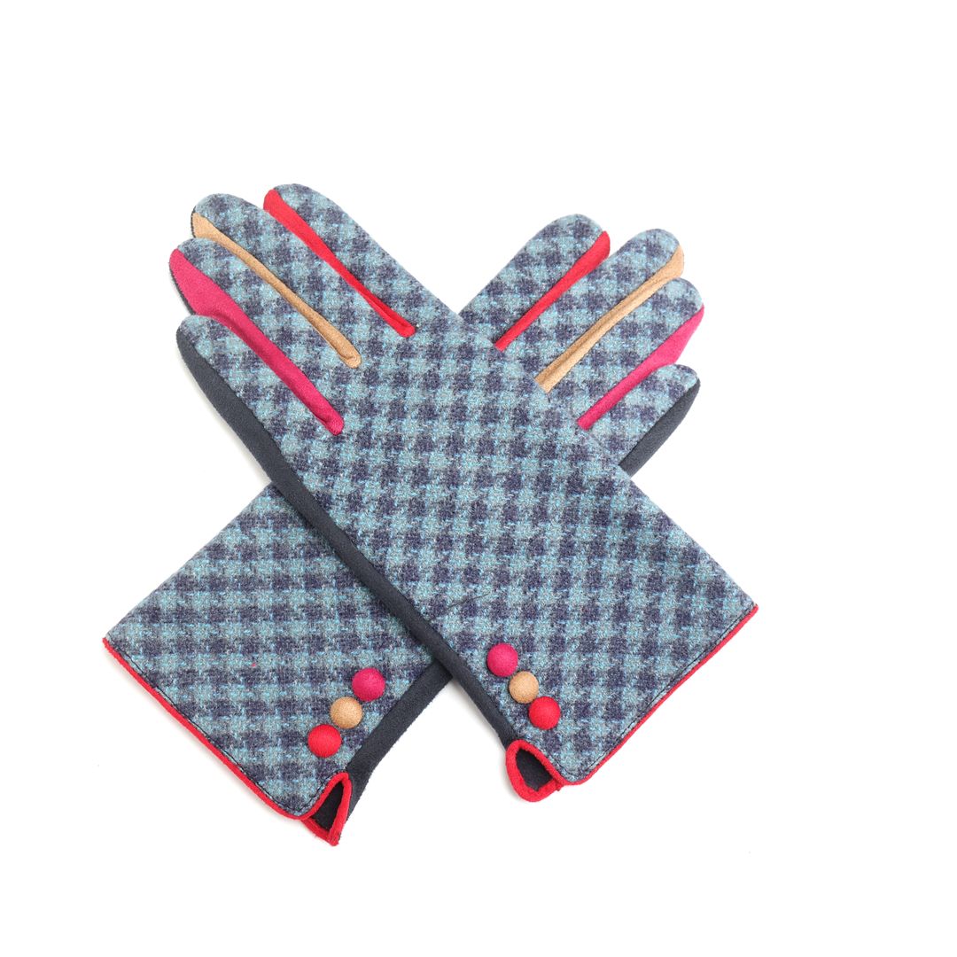 Printed Colour Block Gloves - Blue