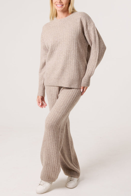 Raya Ribbed Lounge Set in Oatmeal