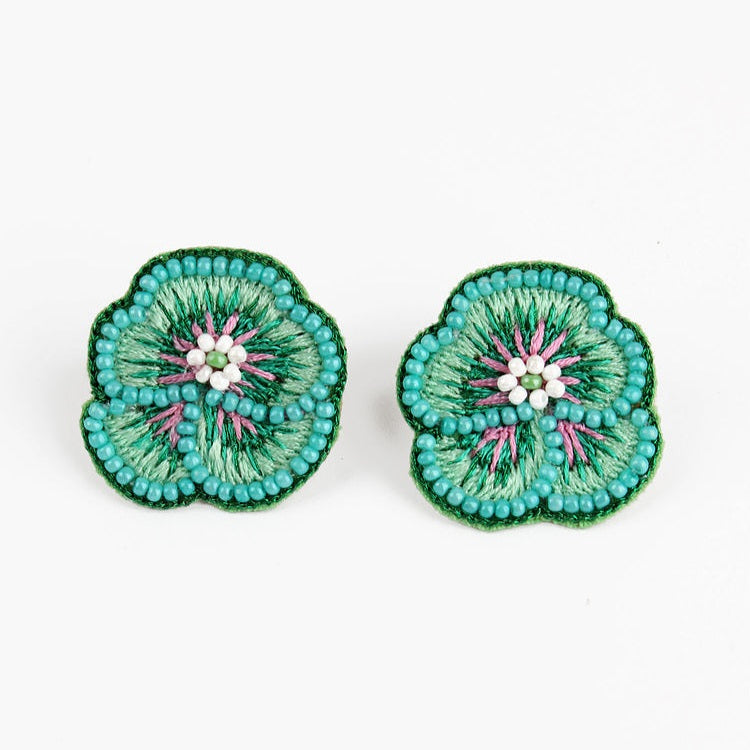 My Doris Mint Pansy Beaded Stud Earrings