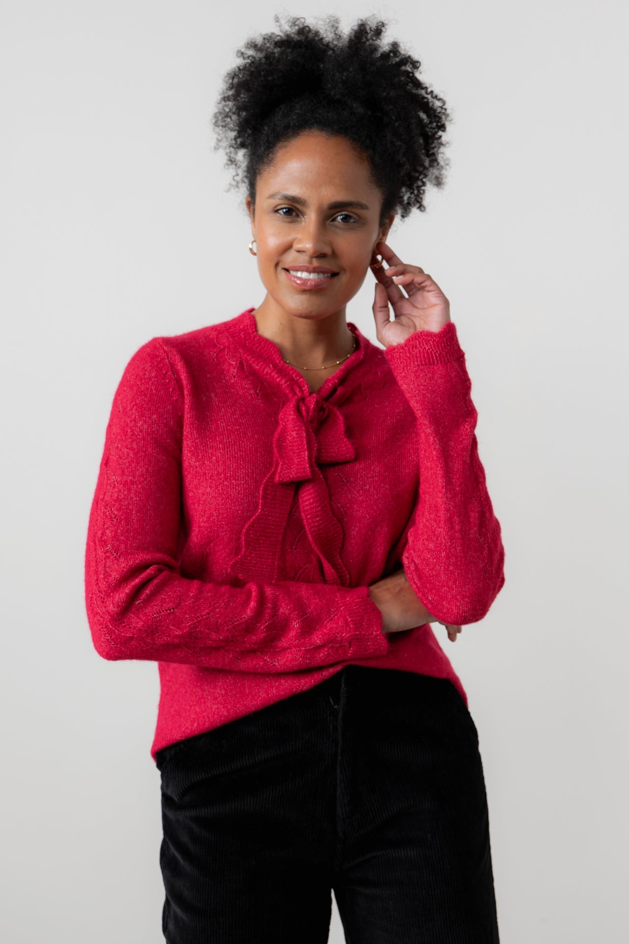 Lily & Me Elise Tie Neck Pointelle Jumper Scarlett Berry