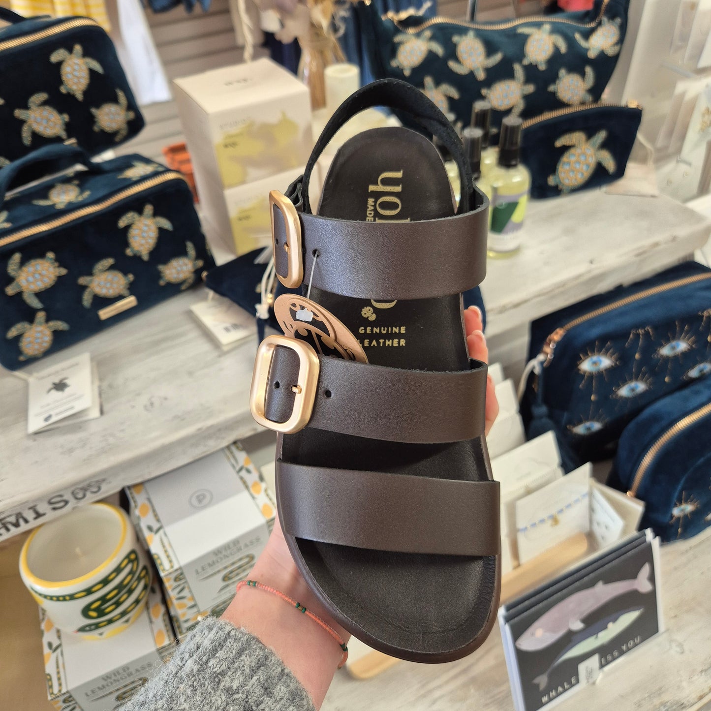 Yokono Tunez Triple Strap Sandals in Brown