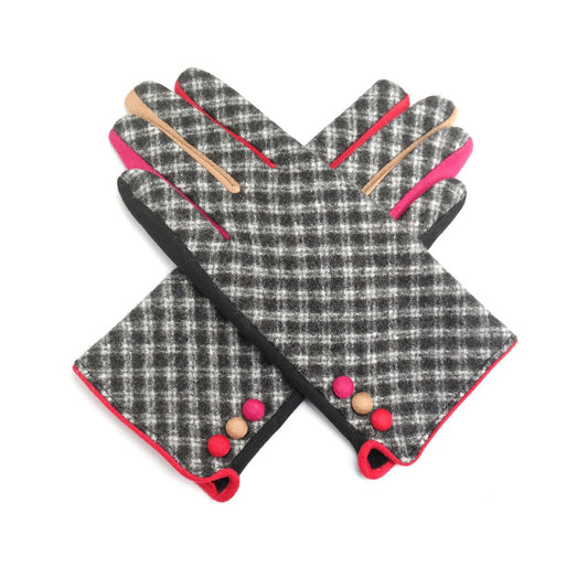 Printed Colour Block Gloves - Black