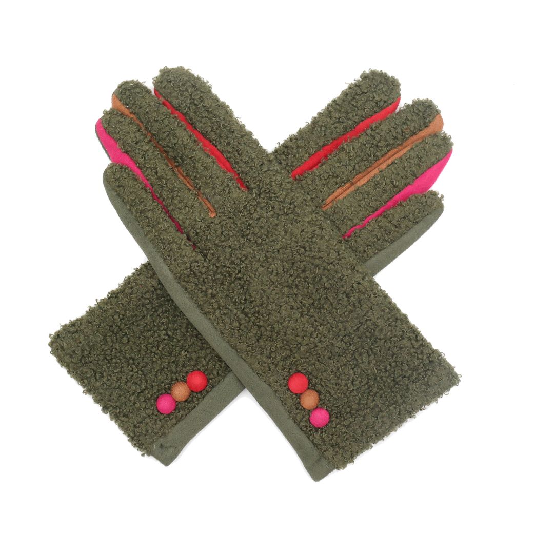Borg Colour Block Gloves - Olive