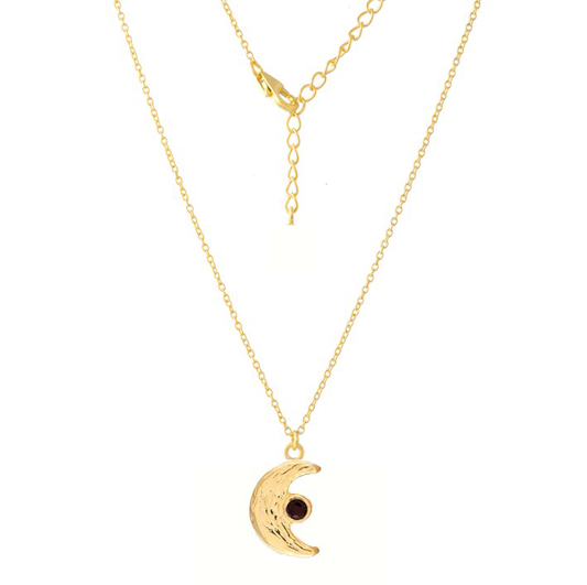 WHITE LEAF 18kt Plated Gold Moon Necklace with Smokey Quartz