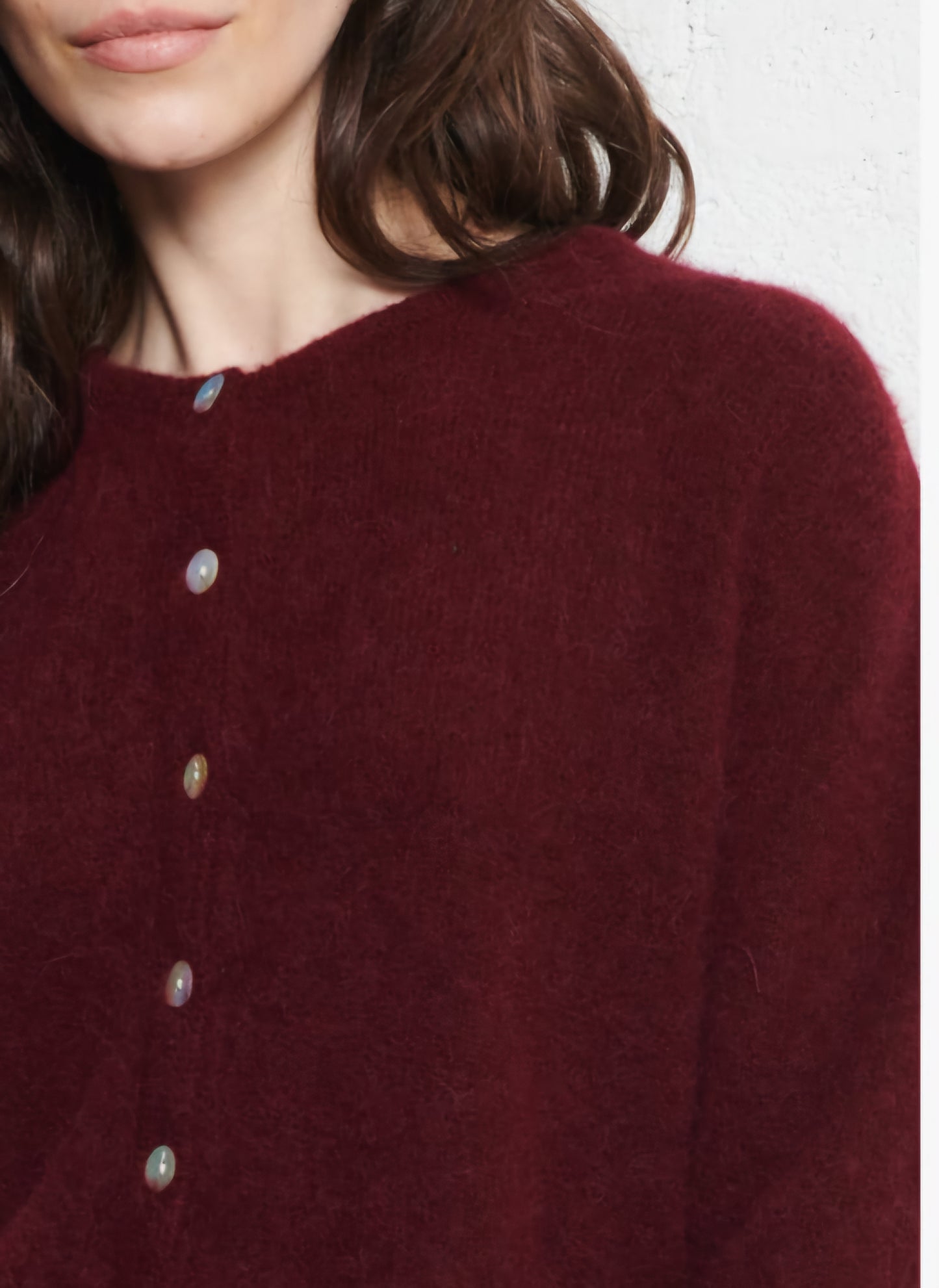 Mohair Long Sleeve Cardi in Mulberry