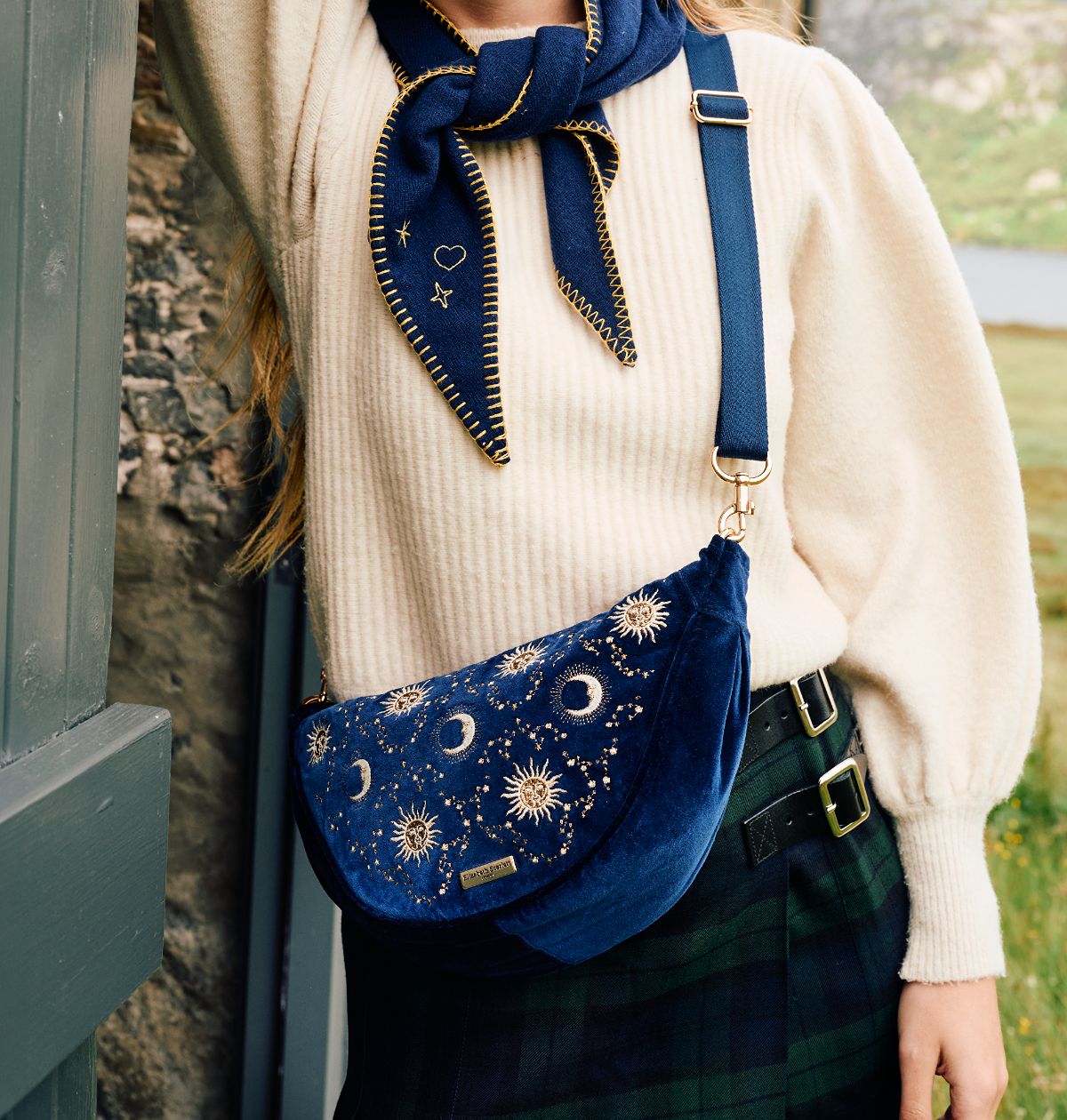 Celestial Sun & Moon Velvet Cross Body Sling Bag