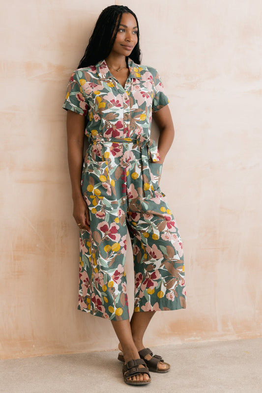 Lily & Me Josie Linen Blend Cropped Jumpsuit
