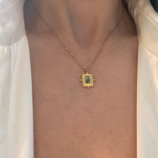 WHITE LEAF 18kt Plated Gold Pendant Necklace with Turquoise