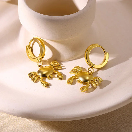 WHITE LEAF 18ct Plated Gold Crab Pendant Huggie Hoops