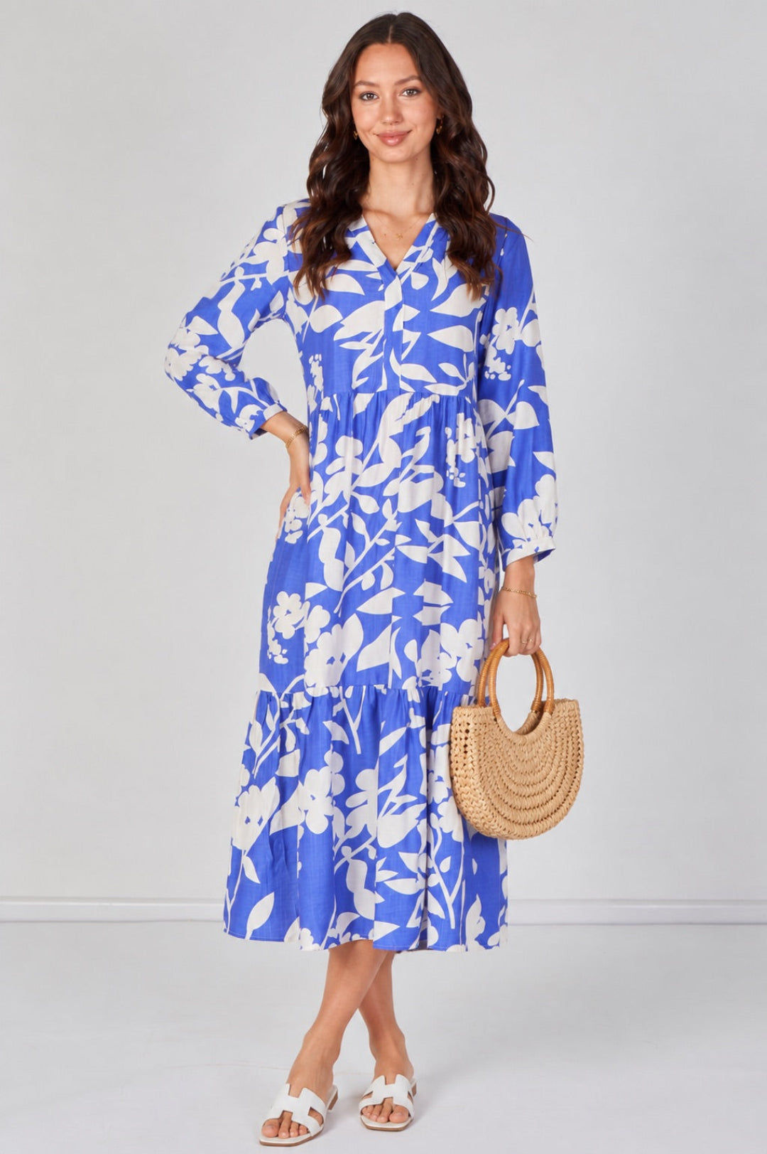 Cobalt Blossom Tiered Midaxi Dress