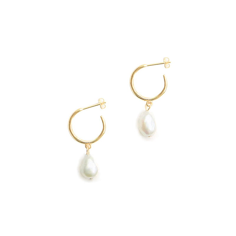 WHITE LEAF 18kt Gold Plated Hoops with Fresh Water Pearl