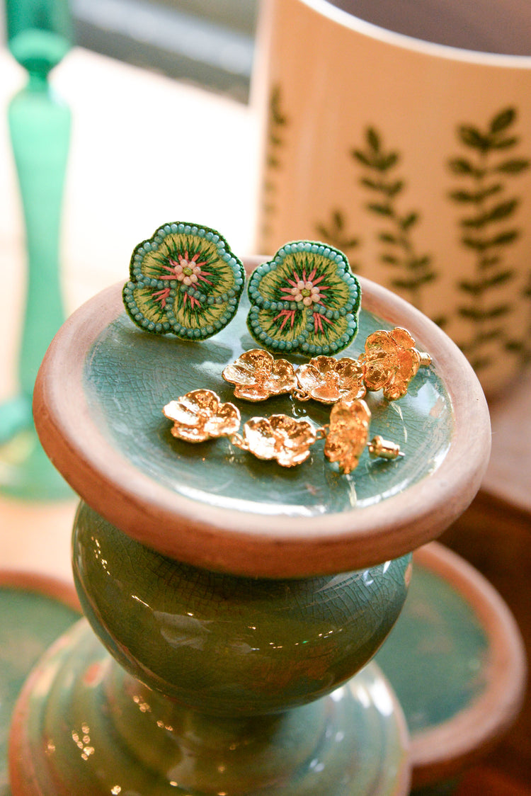 My Doris Mint Pansy Beaded Stud Earrings
