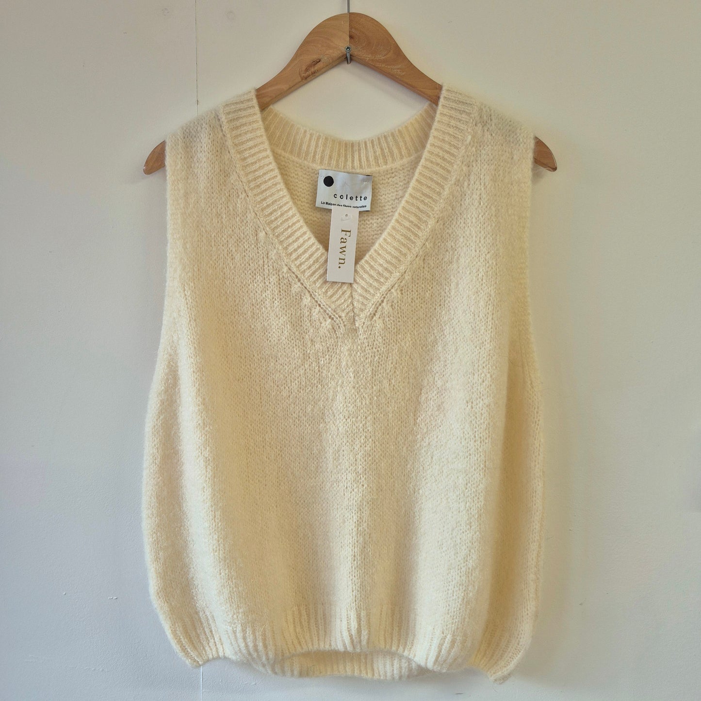 Wool Blend V Neck Tank Top in Cream