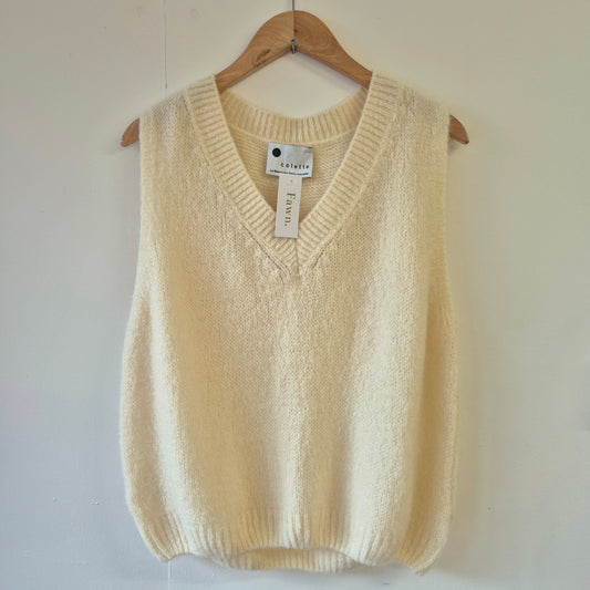 Wool Blend V Neck Tank Top in Cream