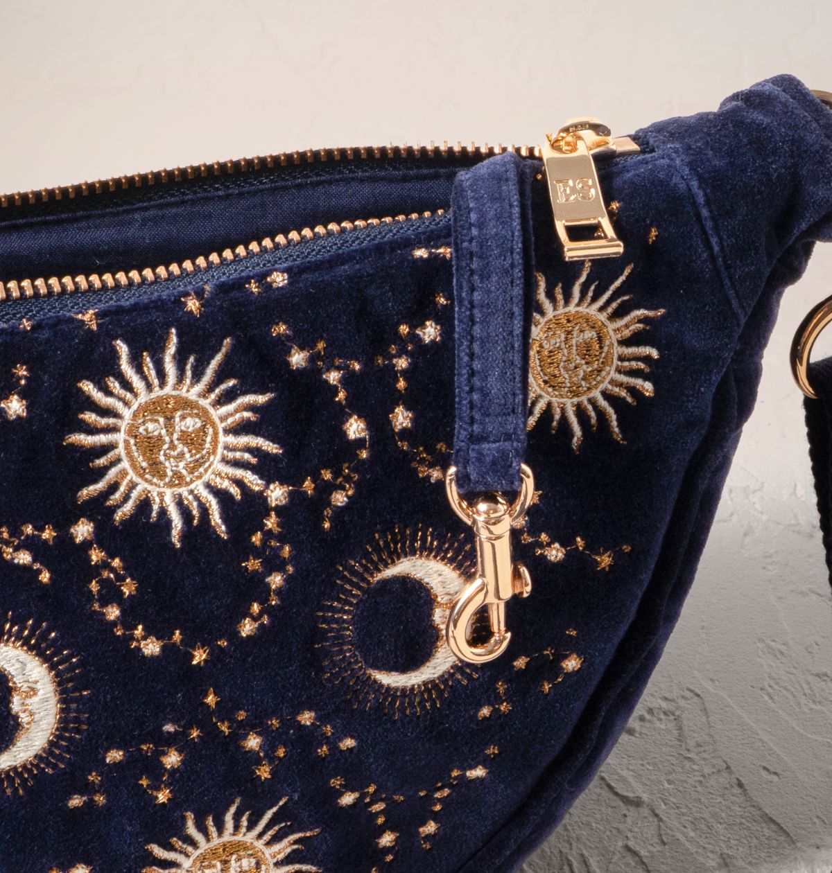 Celestial Sun & Moon Velvet Cross Body Sling Bag