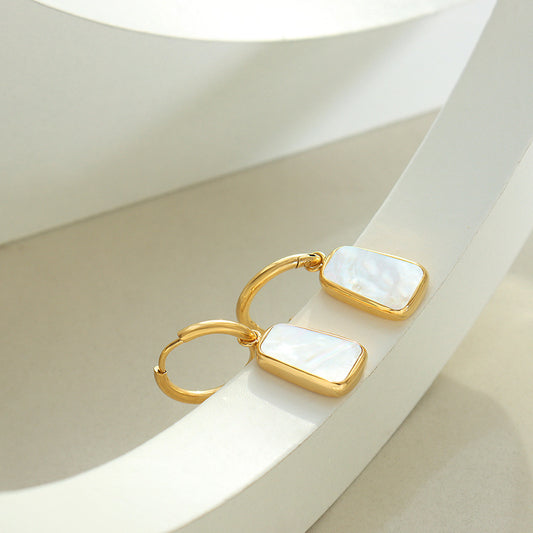 WHITE LEAF 18kt Plated Gold wtih Mother of Pearl Drop Earrings