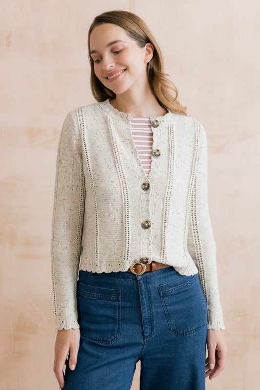 Lily & Me Jasmine Fleck Knit Cardigan Ecru