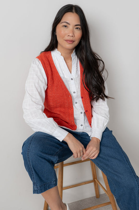 Marly Pointelle Tank in Bonfire Red