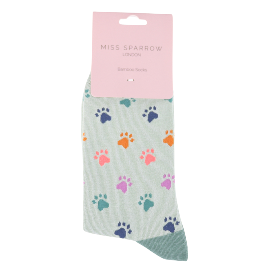 Duck Egg Paw Prints Bamboo Socks