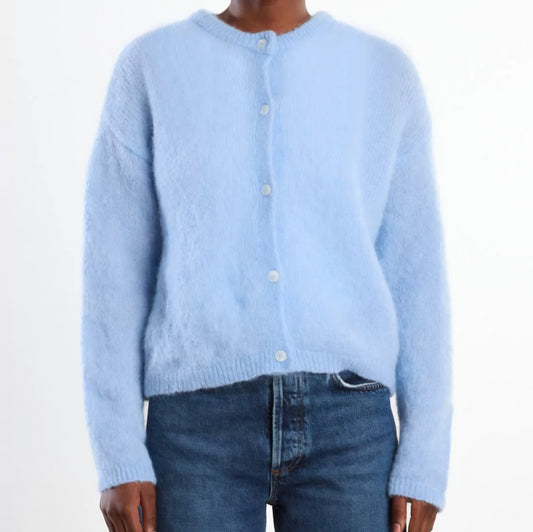 Mohair Long Sleeve Cardi in Powder Blue