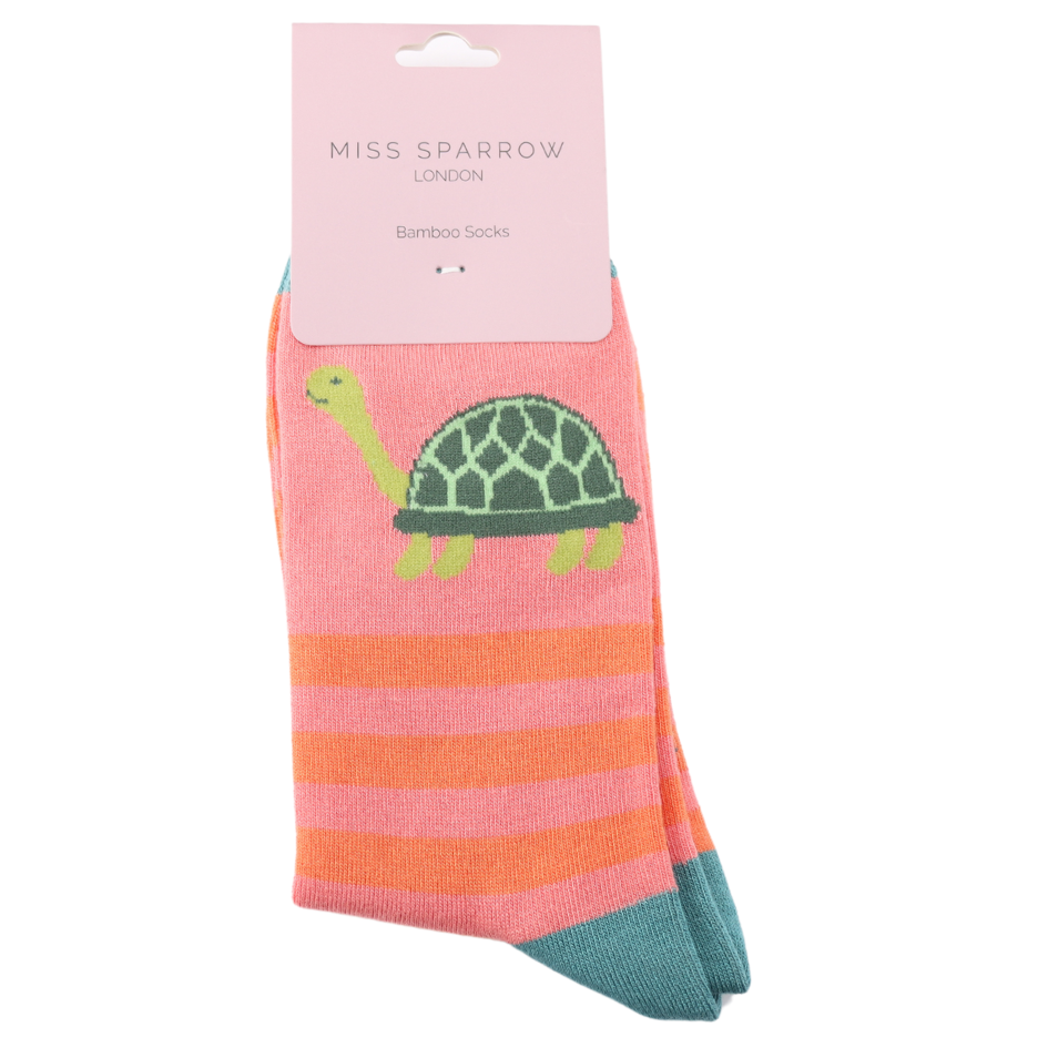 Turtle & Pink Stripes Bamboo Socks