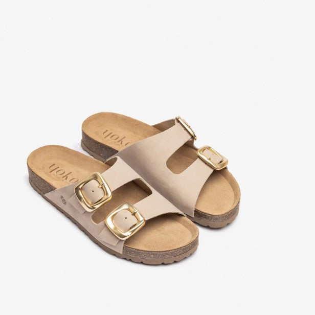 Yokono Granada Double Strap Nubuck Sandals in Stone