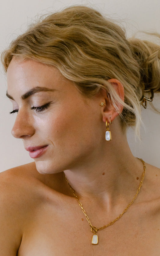 WHITE LEAF 18kt Plated Gold with Mother of Pearl Lariat Necklace