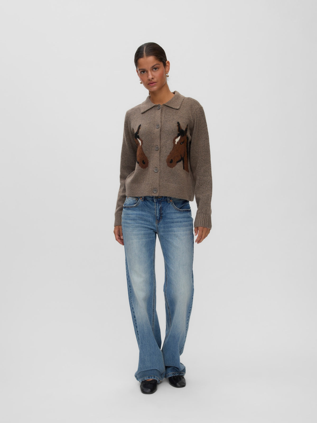 Vero Moda Cavallo Polo Horse Cardigan in Ashy Taupe