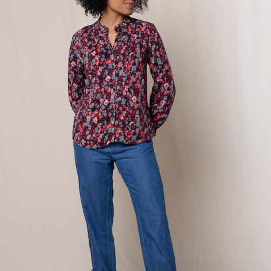 Lily & Me Rita Frill Shirt Floral Ikat Mulberry