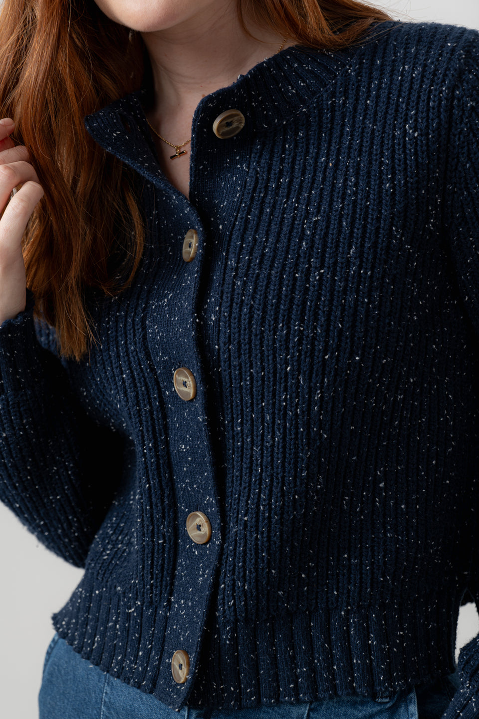 Lily & Me June Fleck Knit Rib Cardigan Navy