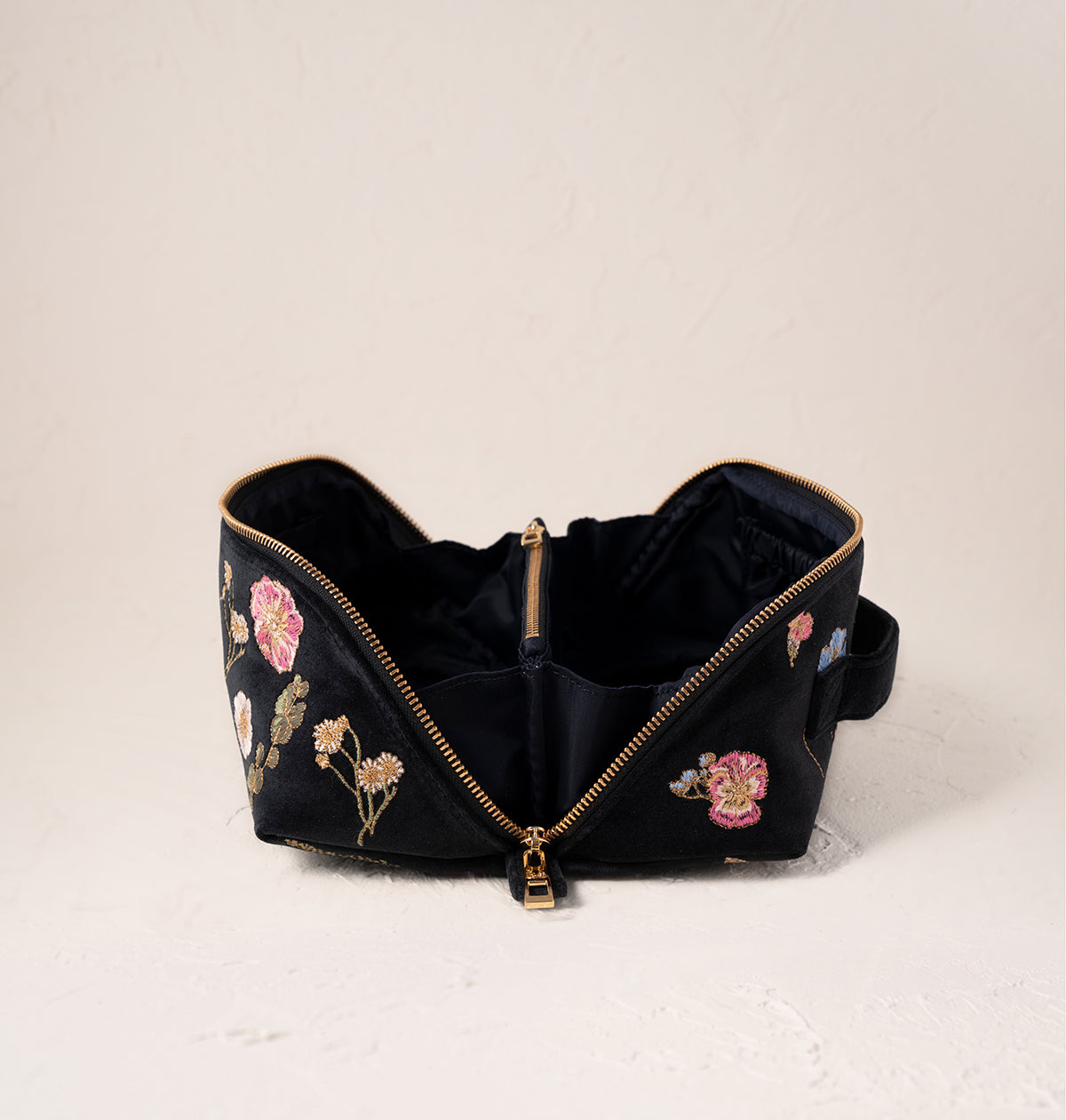Pressed Flower Open Flat Makeup Bag in Charcoal