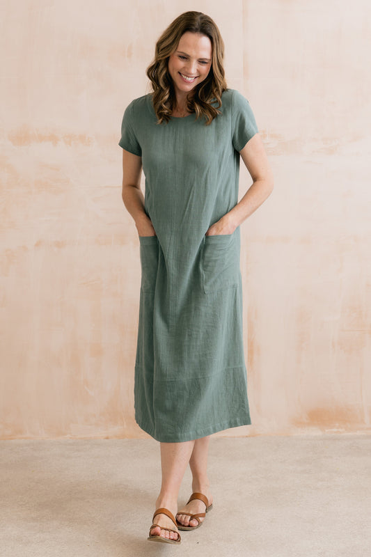 Lily & Me Summer Breeze Linen Dress in Laurel