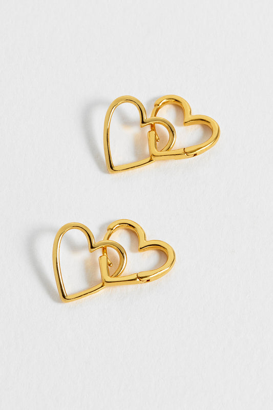Estella Bartlett Double Heart Hinged Hoop Earrings Gold