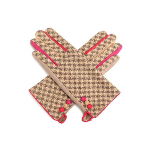 Printed Colour Block Gloves - Camel