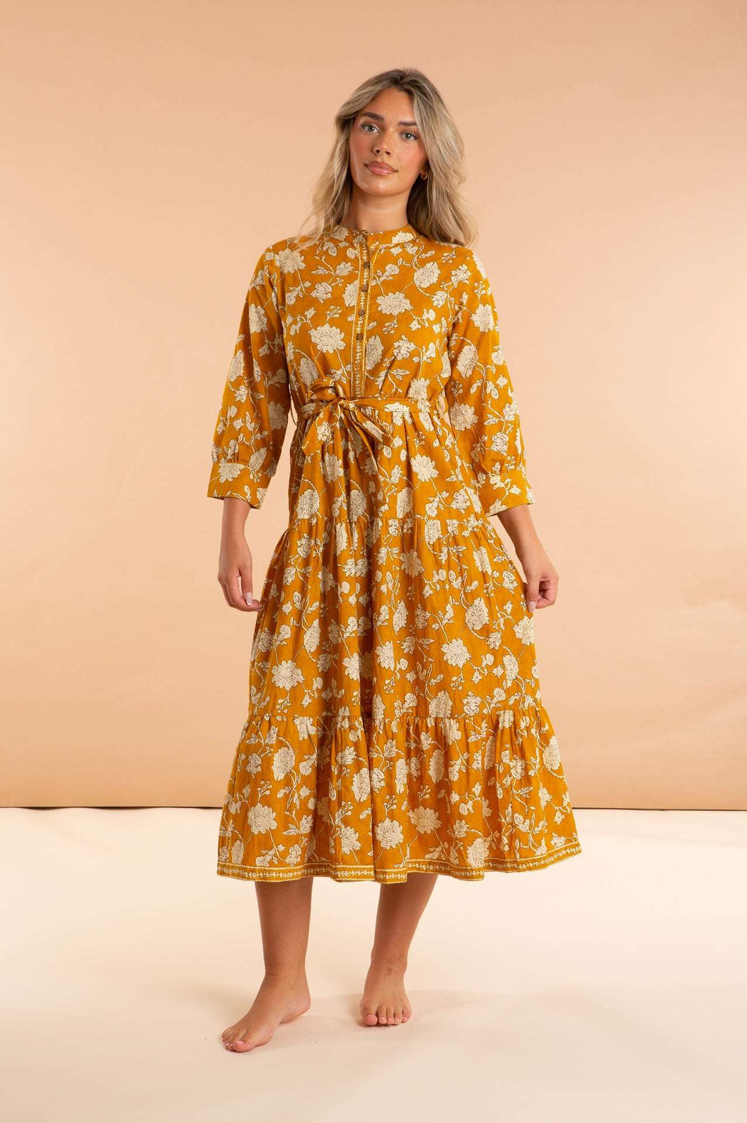 Inara Indian Cotton Golden Tulip Dress