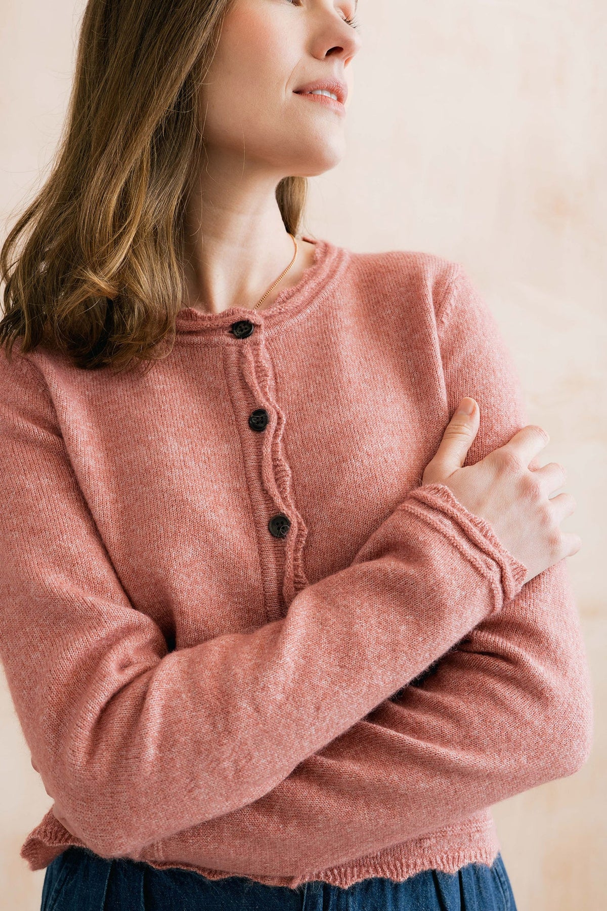 Lily & Me Elodie Scallop Knit Cardigan Vintage rose