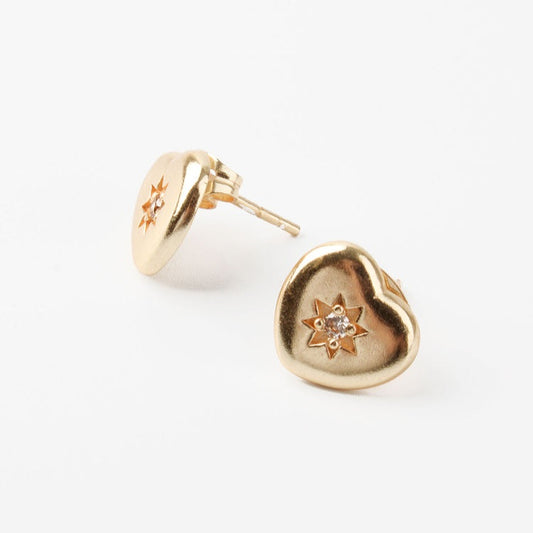 My Doris Crystal Gold Heart Starburst Stud Earrings