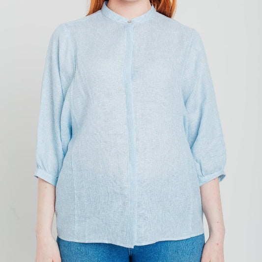 Organic Linen Stripe Balloon Sleeve Shirt