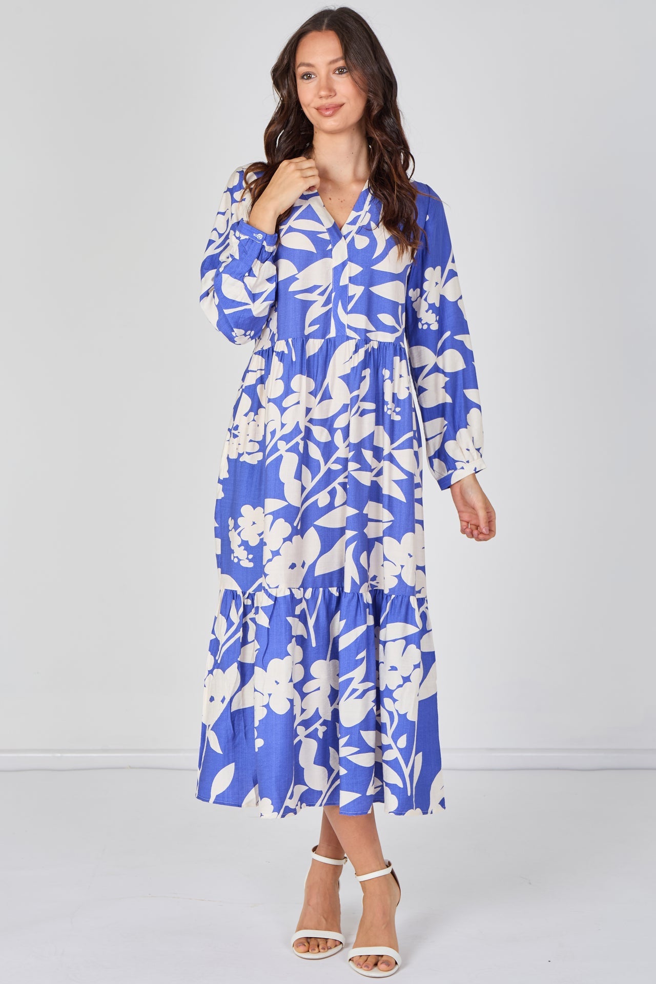 Cobalt Blossom Tiered Midaxi Dress
