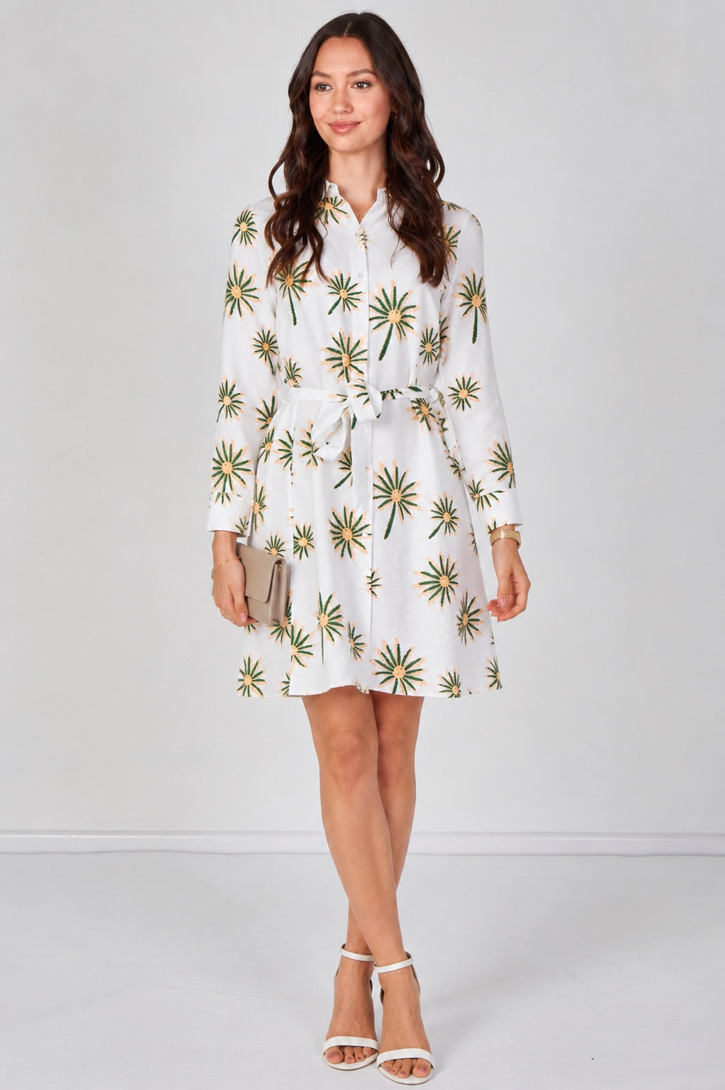 Palm Trees Mini Shirt Dress