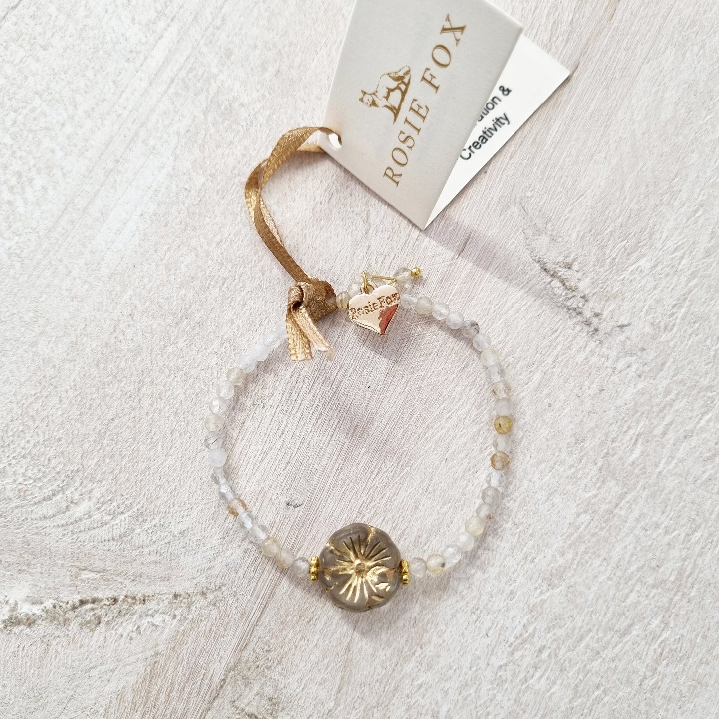Gold Quartz Gemstone Pansy Bracelet