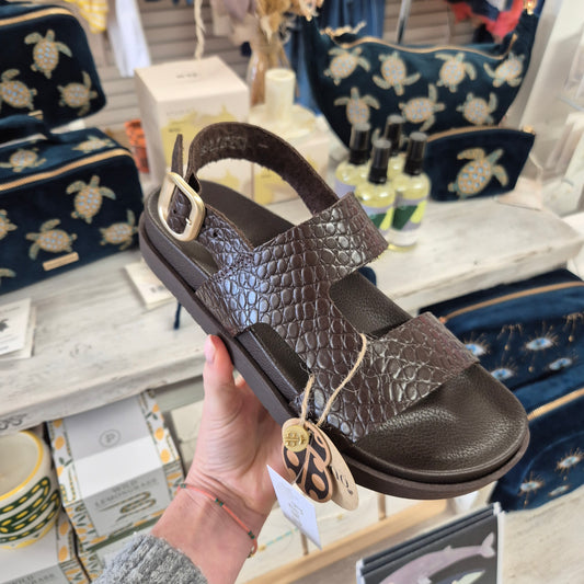 Yokono Morena Croc Effect Sandals in Brown